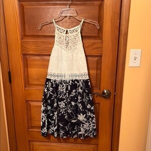 Lace Halter Dress with Floral Skirt